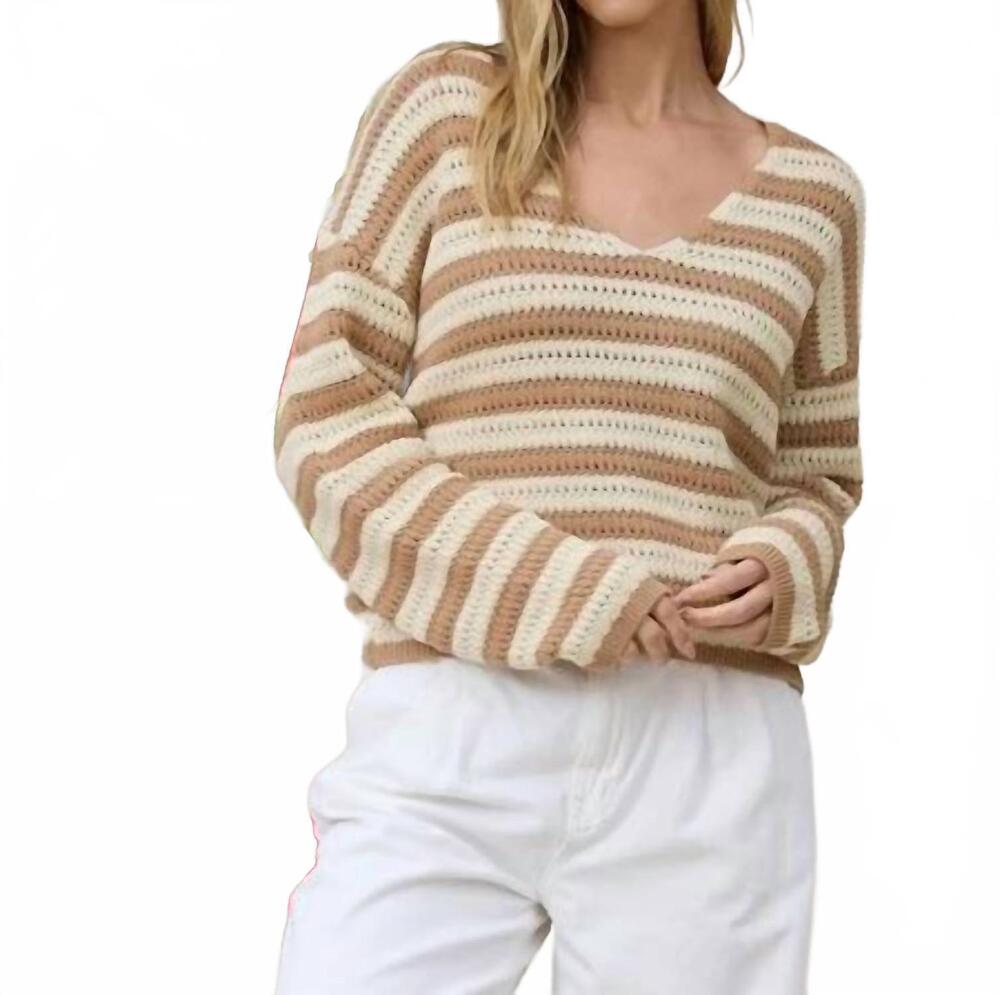 NEW STITCHES & STRIPES everts striped v-neck sweater in sand combo
